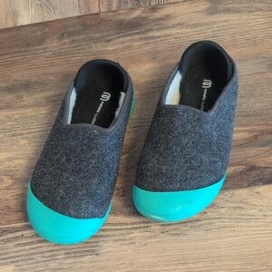 Mahabis Classic Gray and Teal Wool Detachable Soul Slip-On Slippers 39      M335